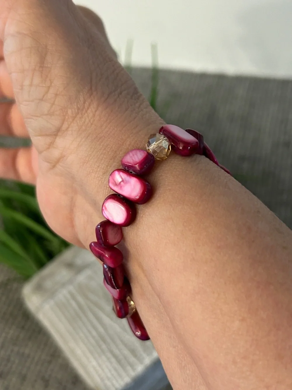 Elegant Pink Shell Bead Stretch Bracelet beachy vibes